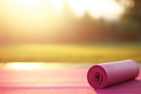 Active lifestyle woman doing yoga at home morning meditation on exercise mat in living roomの素材
