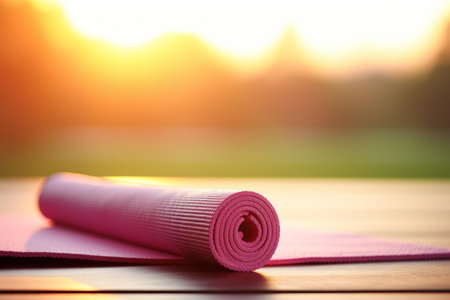 Active woman doing yoga at home for morning meditation in living room   yoga banner backgroundの素材