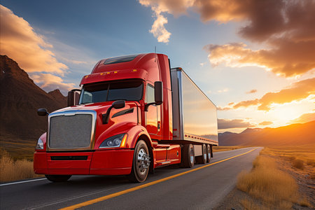 Iconic american truck hauling load on freeway, showcasing efficient highway transportationの素材