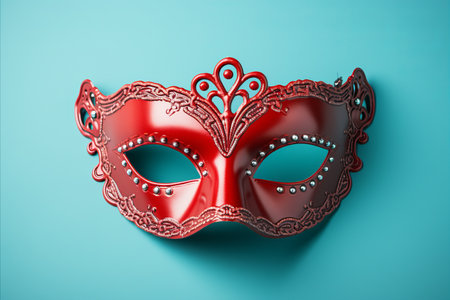 Colorful carnival mask with intricate details on solid background, ideal for text placementの素材
