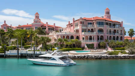 Sun drenched yacht club marina with luxury yachts, ideal for upscale lifestyle brands.の素材