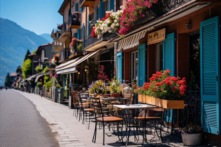 Relaxing coastal promenade with bustling outdoor dining options and leisurely activitiesの素材