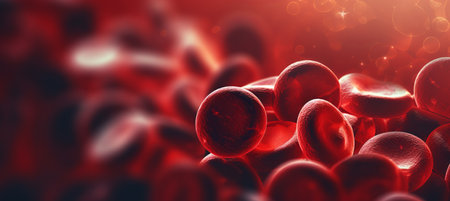 Close up of blood cells  leukocytes and erythrocytes in abstract background with copy spaceの素材