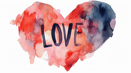 Beautiful heart symbol and captivating  love  text elegantly isolated on a pristine white backgroundの素材