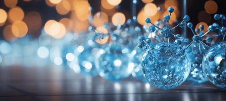 Molecular structure abstract background with bokeh effect in light blue and white tonesの素材