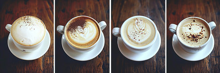Colorful coffee shop product collage with segmented sections and bright white lightingの素材