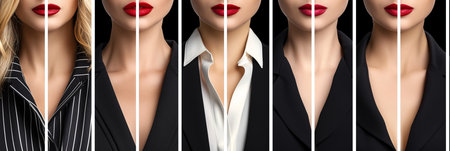 Fashion divas  beautiful women collage with white vertical divisions illuminated by bright lightの素材