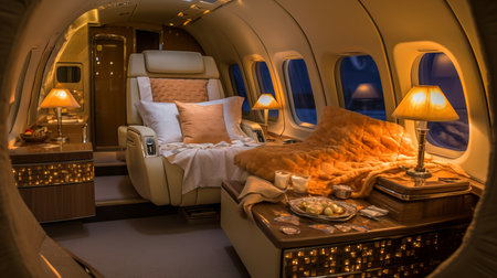 Luxury premium bright light style showcasing an empty plane in a picturesque natural backdropの素材