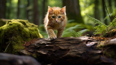 Adorable little kitten joyfully exploring the enchanting wonders and captivating beauty of natureの素材