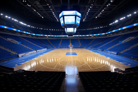 Title eerie solitude captivating professional basketball court illuminated in darknessの素材