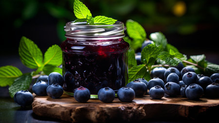 Scrumptious blueberry jam, bursting with flavor, drizzled over a slice of warm, buttered toastの素材