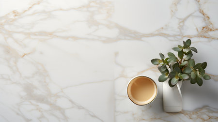 Modern desktop scene with laptop, coffee cup, milk holder, succulent, notepad on white backgroundの素材