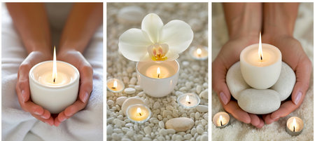 Fitness and wellness collage   healthy lifestyle, relaxation, and bright light white segmentsの素材