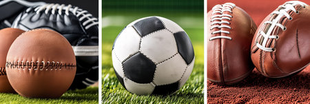 Sports athletes  equipment collage with white vertical lines and bright light white styleの素材