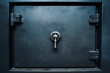 Vintage bank vault doorOld security safe boxFull frame metal door for background or wallpaper.の素材