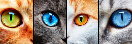 Whimsical collage of cute cats, divided with white lines, in bright light white styleの素材