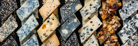 Cheese products collage with white vertical lines, illuminated in stylish white lightの素材