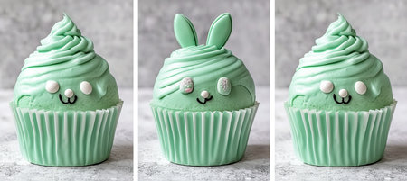 Vibrant easter mood products collage divided by white vertical lines in bright light white styleの素材