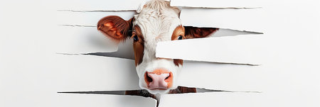 Modern cow collage with divided segments and bright white vertical lines in vibrant styleの素材