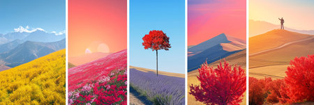 cultural melting pot  landmarks, cultures, and transportation collage with bright white segmentsの素材