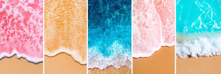 Beach collage with white divisions and bright white segments, framed by vertical linesの素材