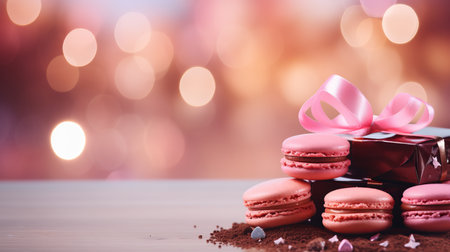 Assorted chocolates on blurred bokeh background, sweet candy treats, vertical compositionの素材