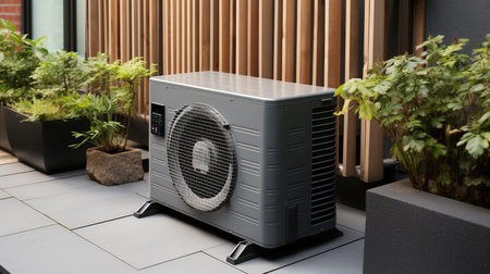 Eco friendly air source heat pump for sustainable and clean energy in residential buildingの素材
