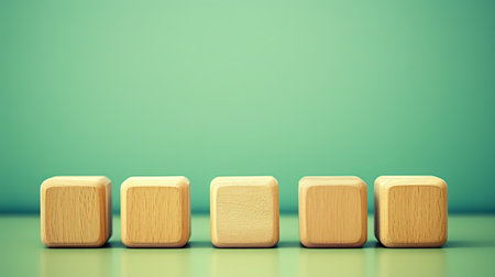 Strategically arranged wooden blocks with empty spaces for text on textured backgroundの素材