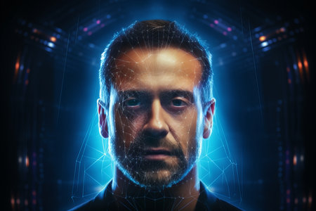 Advanced facial recognition for young man s biometric verification with cutting edge technologyの素材