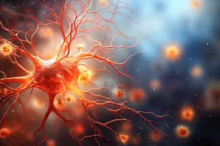 Detailed illustration of human brain and neuron cells in a scientific and artistic compositionの素材