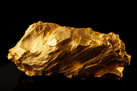 Shiny gold nugget with intricate texture, perfectly displayed on a clean white backgroundの素材