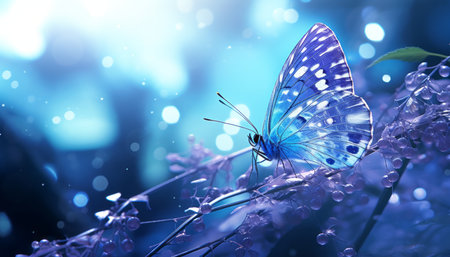 graceful purple butterfly dancing amongst wild white violet flowers in natures canvasの素材