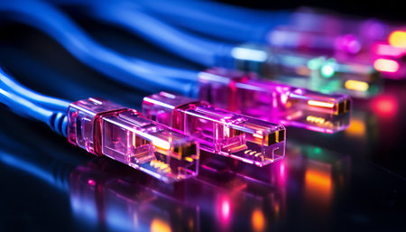 Abstract fiber optic cable wire with bokeh lights   technology and communication backgroundの素材