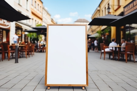 Empty billboard poster stand on urban cityscape background during a vibrant and sunny summer dayの素材