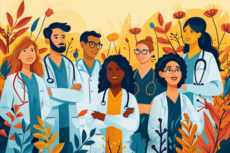 Diverse and harmonious medical staff working together to provide comprehensive care to patientsの素材