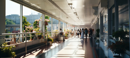 Interconnectedness in a bustling hospital  medical professionals, patients, and familiesの素材