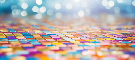 Dynamic entertainment centric backdrop with blurred bokeh, spotlights, and playful symbolsの素材