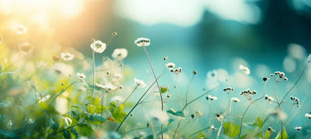 Captivating minimalistic spring blurred background in refreshing green tones for product placementの素材
