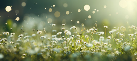 Vibrant and refreshing minimalistic blurred spring background in green colors for product placementの素材