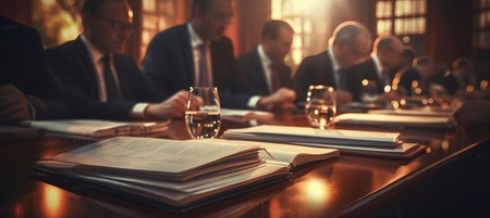 Financial advisor discussing investments and retirement planning with client in cozy office.の素材