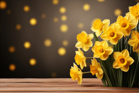 Minimalistic colorful spring blurred background in yellow tones for product placementの素材