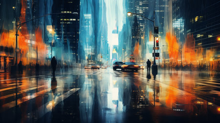 Blurred bokeh effect  vibrant night cityscape with neon lights and urban entertainmentの素材