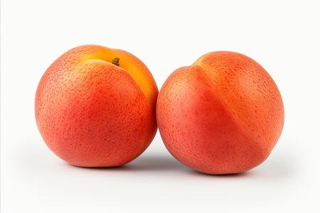 Fresh ripe peach fruit isolated on white background, high quality detailed image for advertisingの素材