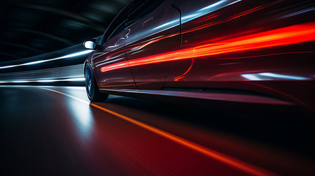Blurred bokeh effect  car driving through tunnel with beautiful blurred lights in the backgroundの素材