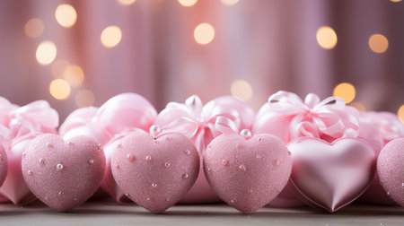 Romantic and festive valentine s day background with pink hearts in beautiful shades of pink and redの素材