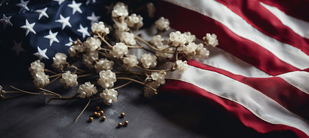 Bright and colorful usa independence day celebration banner with patriotic symbols and fireworksの素材