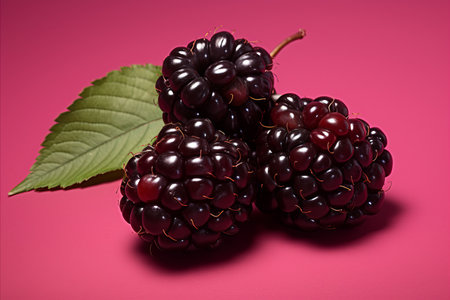 Vibrant and delicious ripe boysenberry with a rich reddish purple background in high quality imageの素材