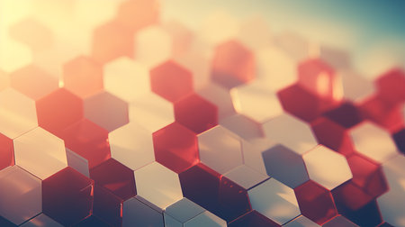 Vibrant geometric abstract background with intricate hexagonal elements in warm color tonesの素材