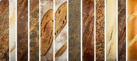 Mouthwatering bakery treats collage divided by white lines in a bright and stylish compositionの素材