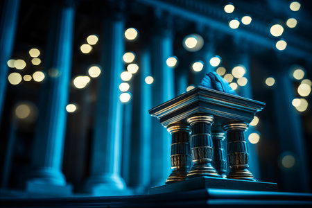 Gorgeous blurred bokeh effect with elegant financial patterns and banking industry motifsの素材